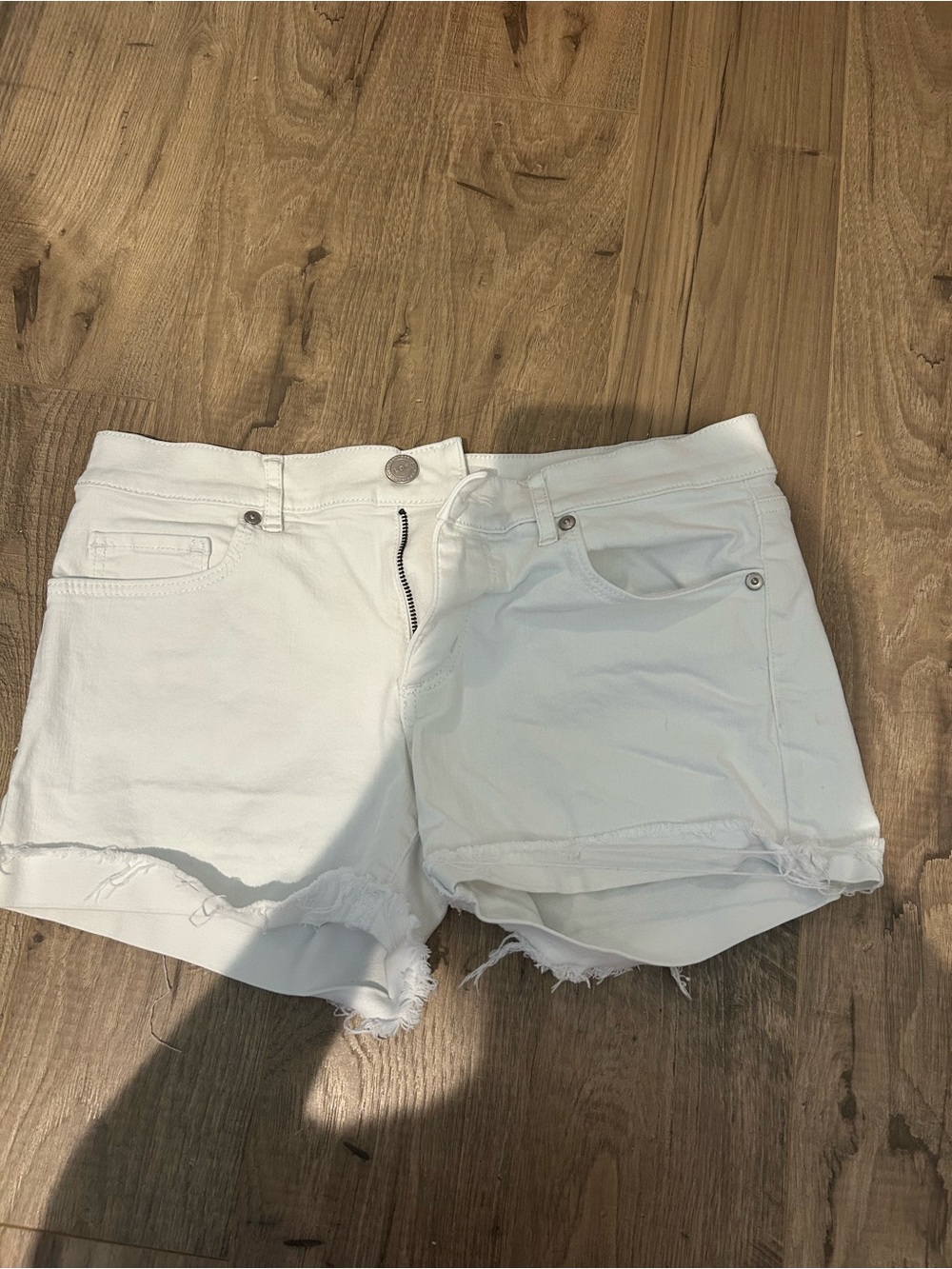 LOFT White Distressed Frayed Hem Denim Shorts